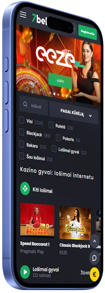 Tiesioginis kazino 7Bet programėlės