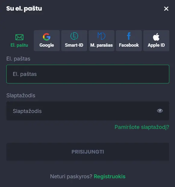 Prisijungimo puslapis